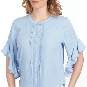 Ruby Rd. • Pinstripe Flutter Sleeve Chambray Blouse